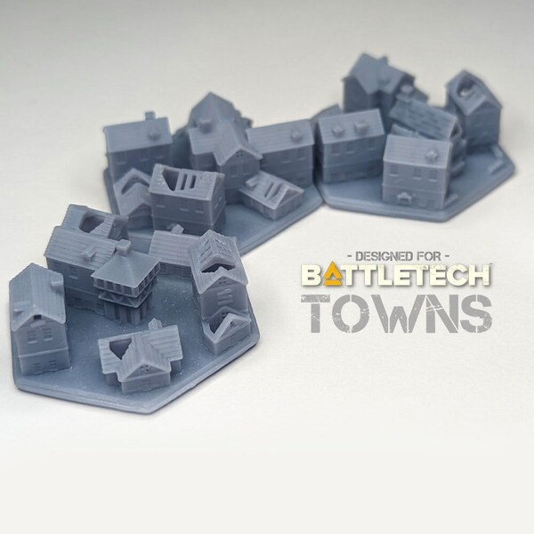 Bombed & Damaged Towns BattleTech 1.25" | Urban Mini Hex TTRPG Scenery, Game Terrain, Battlefield RPG Gamer Models, DnD, World Map Markers