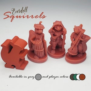 Squirrels 6pcs | Everdell Unofficial Upgrades, Squirrel, Turtle, Hedgehog, Mouse, Board Game Woodland creatures 3D Printed Models