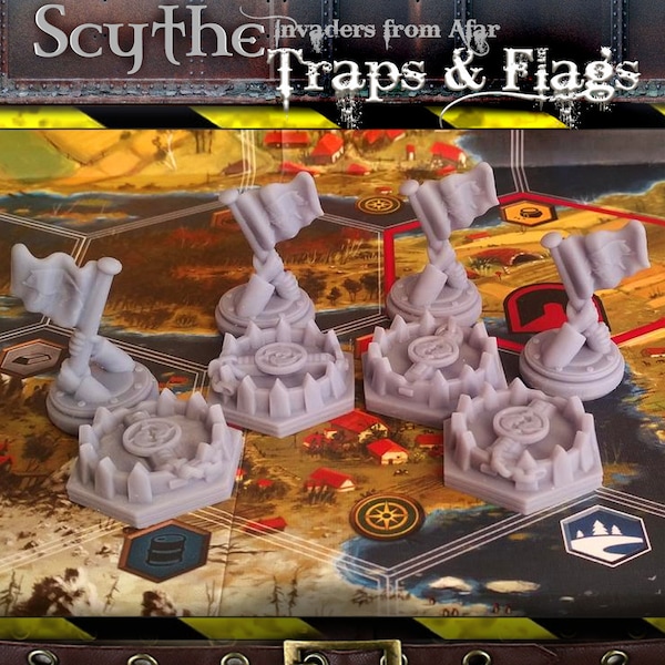 Scythe Invaders from Afar: Trampas y banderas / Juego de mesa Meeples, Nórdico, Crimea, Rusoviet, Polania, Sajonia, Fichas de juego Stonemaier mejoradas