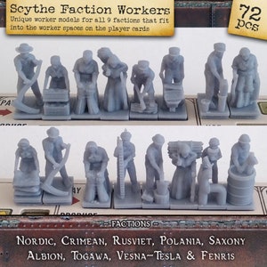 Scythe Faction Workers | Nordic, Crimean, Rusviet, Polania, Saxony, Boardgame Upgrades, Custom Meeples, Stonemaier Games Gifts, Gamer Gift