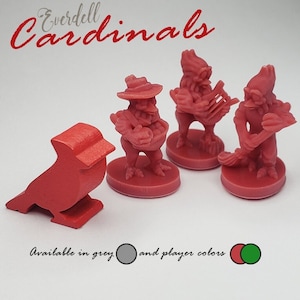 Cardinals 6pcs | Everdell Bellfaire Unofficial Upgrades, Toads, Cardinal, 3d Printed Woodland Creatures