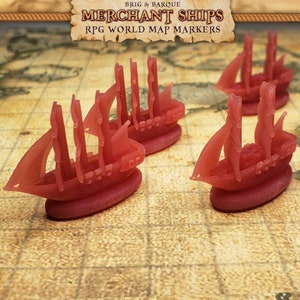 Marcadores de mapa mundial de RPG Red Brig & Barc para rastreadores de Dungeons n Dragons | Meeple personalizado, peças de jogo de tabuleiro, navios à vela, meeples, piratas