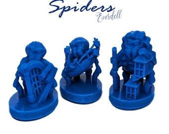 Spiders & Large Spider 7pcs | Everdell Mistwood Unofficial Upgrade | Butterflies, Pigs, Stoats, Woodland Critters Board Game