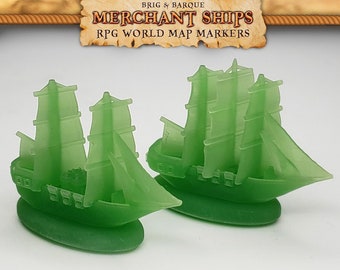 Green Brig & Barc RPG World Map Markers for Dungeons n Dragons Trackers | Custom Meeple, Boardgame Pieces, Sailing Ships, Meeples, Pirates