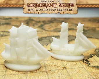 White Brig & Barc RPG World Map Markers for Dungeons n Dragons Trackers | Custom Meeple, Boardgame Pieces, Sailing Ships, Meeples, Pirates