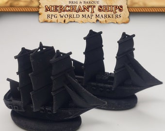 Black Brig & Barc RPG World Map Markers for Dungeons n Dragons Trackers | Custom Meeple, Boardgame Pieces, Sailing Ships, Meeples, Pirates