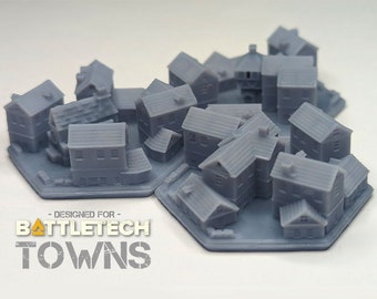 1.25"/32mm Towns | BattleTech, Urban Mini Hex TTRPG Scenery, Game Terrain, Battlefield RPG Gamer Models, DnD, World Map Markers