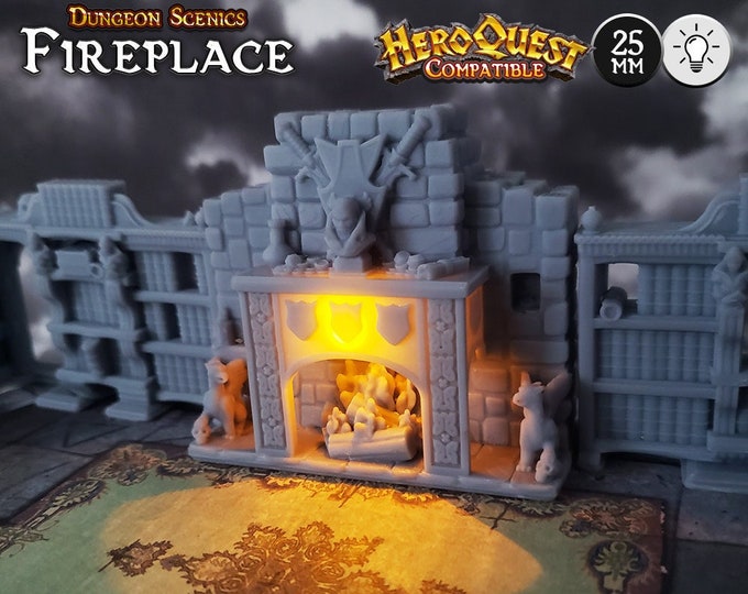 Featured listing image: 25mm Fireplace Heroquest Compatible LED Light-up Scenery | Boardgame Miniature, RPG, TTRPG, Table top scenics, terrain, boardgames