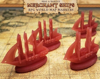 Red Brig & Barc RPG World Map Markers for Dungeons n Dragons Trackers | Custom Meeple, Boardgame Pieces, Sailing Ships, Meeples, Pirates