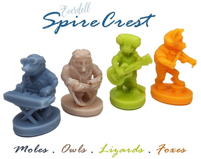 Featured listing image: Everdell SpireCrest Complete Set: Foxes, Moles, Owls, Lizards & Large Critters | Unofficial Upgrade, Critters Board Game, Woodland Creatures