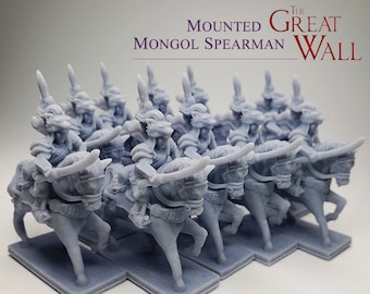 The Great Wall Mounted Mongol Spearman Cavalry 3D printed expansion miniatures | Ghengis Khan, RPG, D&D, Custom board game meeples