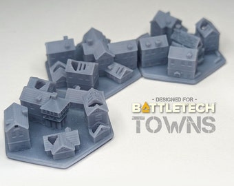 Bombed & Damaged Towns BattleTech 1.25" | Urban Mini Hex TTRPG Scenery, Game Terrain, Battlefield RPG Gamer Models, DnD, World Map Markers