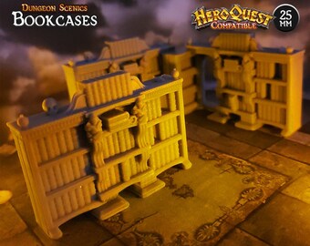 Set of 3 25mm Bookcases HeroQuest Compatible Scenery | Hidden Door Boardgame Miniature, RPG, TTRPG, Table top scenics, terrain, boardgames