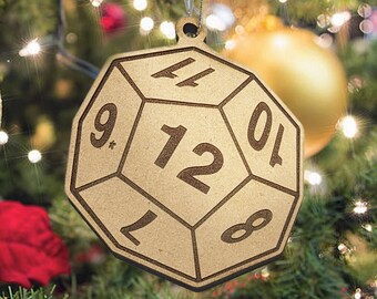 D12 Polyhedral Dice Ornament | Personalized Christmas Bauble, RPG, TTRPG D&D Xmas Gift, DnD Tag, Dungeons and Dragons, Board Game Gifts