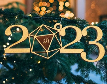 d20 2023 Christmas Tree Holiday Ornament | D&D Personalized Dice Bauble Gift, RPG, TTRPG Xmas, DnD Tag, Dungeons, Dragons