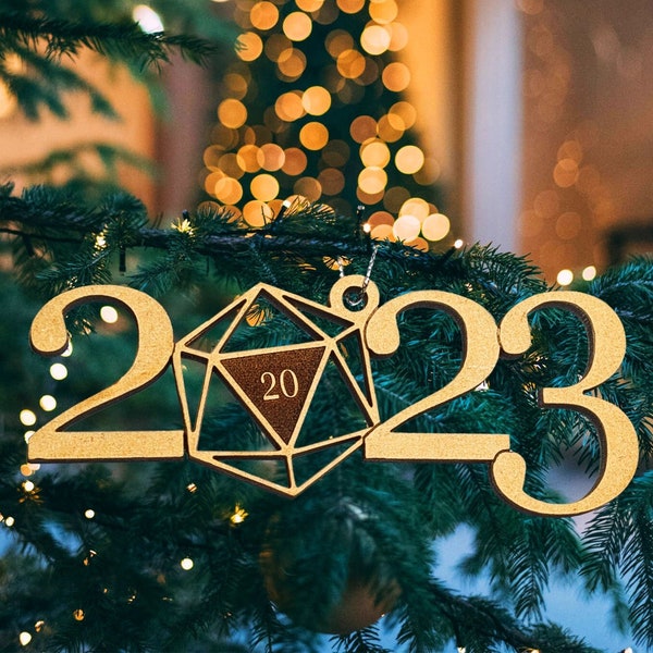 d20 2023 Christmas Tree Holiday Ornament | D&D Personalized Dice Bauble Gift, RPG, TTRPG Xmas, DnD Tag, Dungeons, Dragons