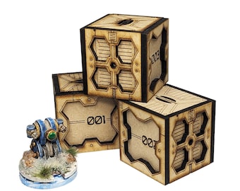 Sci-Fi Crates Scatter Terrain 40mm MEDIUM Drop PODS | Lasercut MDF Scenery, Mech, Alien Diorama