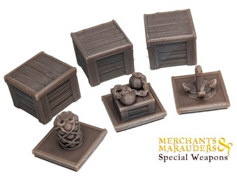 Merchants & Marauders Special Weapons Tokens 18pcs Upgrade | Custom Meeple, Boardgame Pieces, Sailing Ships, Meeples, Pirates Privateers