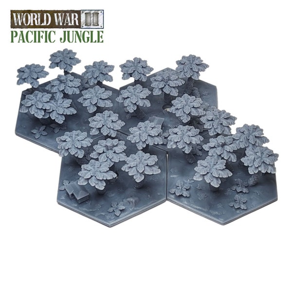 Terrain hexagonal dans la jungle de la Seconde Guerre mondiale | 1/72, 60 mm, 53 mm, décor gaming TTRPG, modèles gamer Battlefield RPG