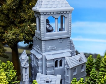 World War 2 European Sniper Tower & Town | 15mm, 1/72, WW2 Gaming TTRPG Scenery, Hex Game Terrain, Battlefield RPG Models, Memoir44 building
