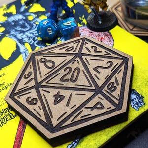 d20 Drink Coasters 4&quot; | Dice, D&D, Dungeons Dragons, Board Game Night, Boardgame Table, Gaming Decor, Magic, Wooden Coaster Christmas Gift