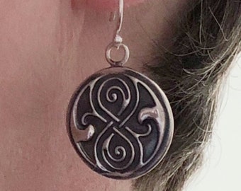 Seal of Rassilon Sterling Silver Dangle Earrings