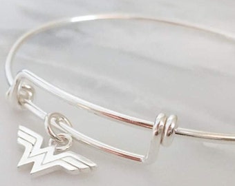 Wonder Woman Sterling Silver Bangle Bracelet | Superhero Jewelry