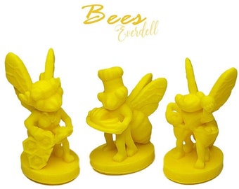 Bees 6pcs | Everdell Newleaf Expansion Unofficial Upgrade | Cats, Bats, Snails, Bee Critters Board Game, 3D Printed Woodland Creatures