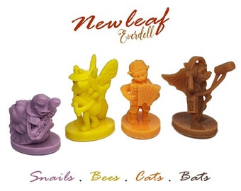 Everdell Newleaf Complete Set 24pcs: Snails, Bees, Cats & Bats | Unofficial Upgrade, Critters Board Game, Woodland Creatures