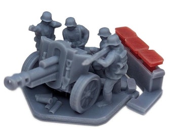 German 105mm leFH 18 Field Gun & Crew Model 5pcs Artillery | 15mm, 1/72, 6mm, WW2 TTRPG Gaming Scenery, Hex Game Terrain, Battlefield RPG