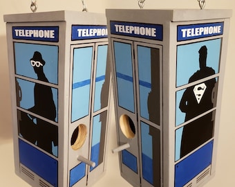 Superman / Clark Kent Telephone Booth Birdhouse