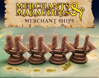 Merchants & Marauders Upgraded Merchant Ship Board Game Tokens | Custom Meeple, Boardgame Pieces, Sailing Ships, Meeples, Pirates Privateers