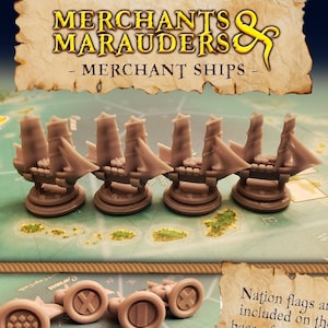 Merchants & Marauders Upgraded Merchant Ship Board Game Tokens | Custom Meeple, Boardgame Pieces, Sailing Ships, Meeples, Pirates Privateers