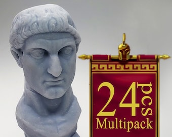 Roman Emperor Constantine 3D Printed Busts : 24pcs MULTIPACK | Antique Museum Quality Miniature Statue, Scan the World, D&D Mini, RPG