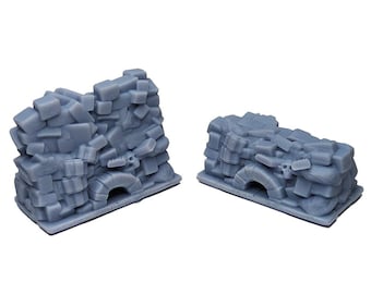 HeroQuest Blocked Rubble Double Walls 25mm Compatible HD Dungeon Terrain Miniature | Dungeons & Dragons Campaign Scenery, Boardgame upgrades