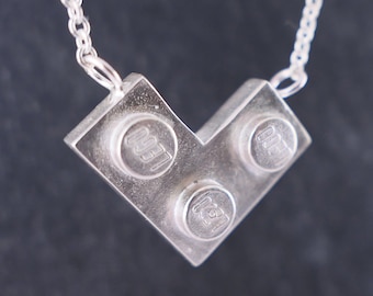 L is for Love Heart Sterling Silver Necklace, Block Necklace, Geometric Jewelry, Toy Necklace, Building Block Jewelry, Nerd Necklace, LEGO