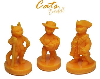Cats 6pcs | Everdell Newleaf Expansion Unofficial Upgrade | Cat, Bats, Snails, Bees Critters Board Game, 3D Printed Woodland Creatures