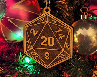 D20 Polyhedral Dice Ornament | Personalized Christmas Bauble, RPG, TTRPG D&D Xmas Gift, DnD Tag, Dungeons and Dragons, Board Game Gifts