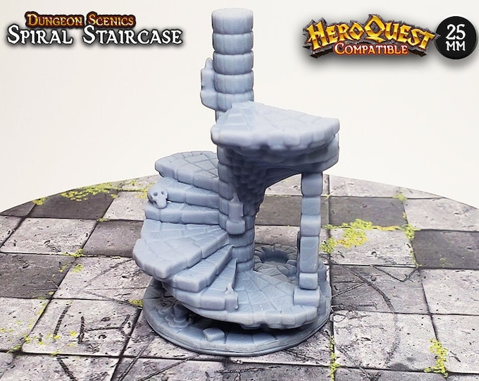 Featured listing image: 25mm Spiral Staircase HeroQuest Compatible HD Dungeon Terrain Miniature | Dungeons & Dragons Campaign Scenery, Boardgame upgraded meeples