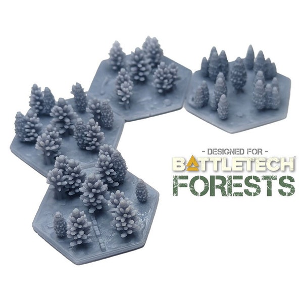 Juego hexagonal de bosques de 1,25"/32 mm de 4 / Paisaje TTRPG hexagonal de BattleTech, Terreno de juego, Modelos de jugador RPG de campo de batalla
