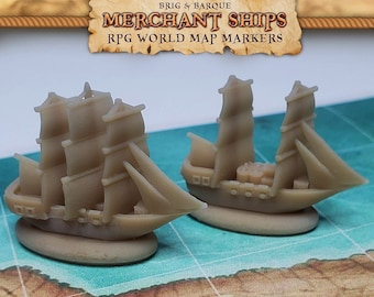 Brown Brig & Barc RPG World Map Markers for Dungeons n Dragons Trackers | Custom Meeple, Boardgame Pieces, Sailing Ships, Meeples, Pirates