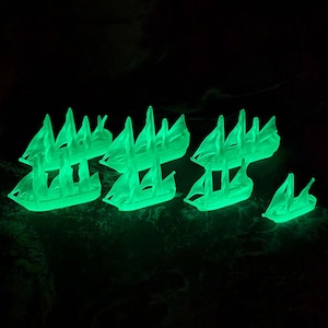 Ghost Ships Glow in the Dark Set of 7 Board Game Tokens | Merchants & Marauders, Pirates Privateers, Custom Meeple, Sailing Ships, Meeples