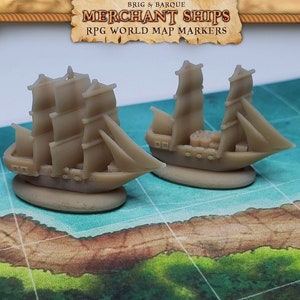 Brown Brig & Barc RPG Marcadores de mapas mundiales para Dungeons n Dragons Trackers / Custom Meeple, Piezas de juegos de mesa, Veleros, Meeples, Piratas