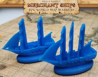 Blue Brig & Barc RPG World Map Markers for Dungeons n Dragons Trackers | Custom Meeple, Boardgame Pieces, Sailing Ships, Meeples, Pirates