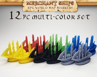 Multi-color Brig & Barc RPG World Map Markers | Dungeons n Dragons, Barque, Custom Meeple, Boardgame Pieces, Sailing Ships, Meeples, Pirates