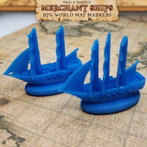 Blue Brig & Barc RPG World Map Markers for Dungeons n Dragons Trackers | Custom Meeple, Boardgame Pieces, Sailing Ships, Meeples, Pirates