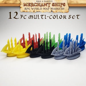 Multi-color Brig & Barc RPG World Map Markers | Dungeons n Dragons, Barque, Custom Meeple, Boardgame Pieces, Sailing Ships, Meeples, Pirates