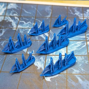 Blue Merchants & Marauders Upgraded Ships Set of 7 Board Game Tokens | Custom Meeple, Sailing Ships, Pirates Privateers, Pirate Borg