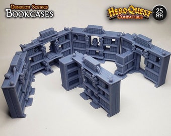 Set of 5 25mm Bookcases HeroQuest Compatible Scenery | Hidden Door Boardgame Miniature, RPG, TTRPG, Table top scenics, terrain, boardgames