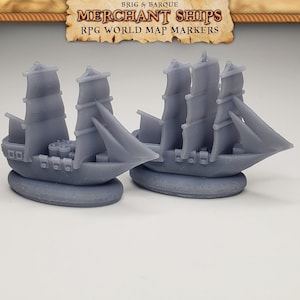 Grey Brig & Barc RPG World Map Markers for Dungeons n Dragons Trackers | Custom Meeple, Boardgame Pieces, Sailing Ships, Meeples, Pirates